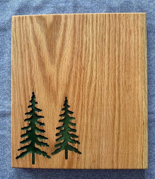 Handmade Red Oak Charcuterie Board – Green Epoxy Evergreen Tree Inlay