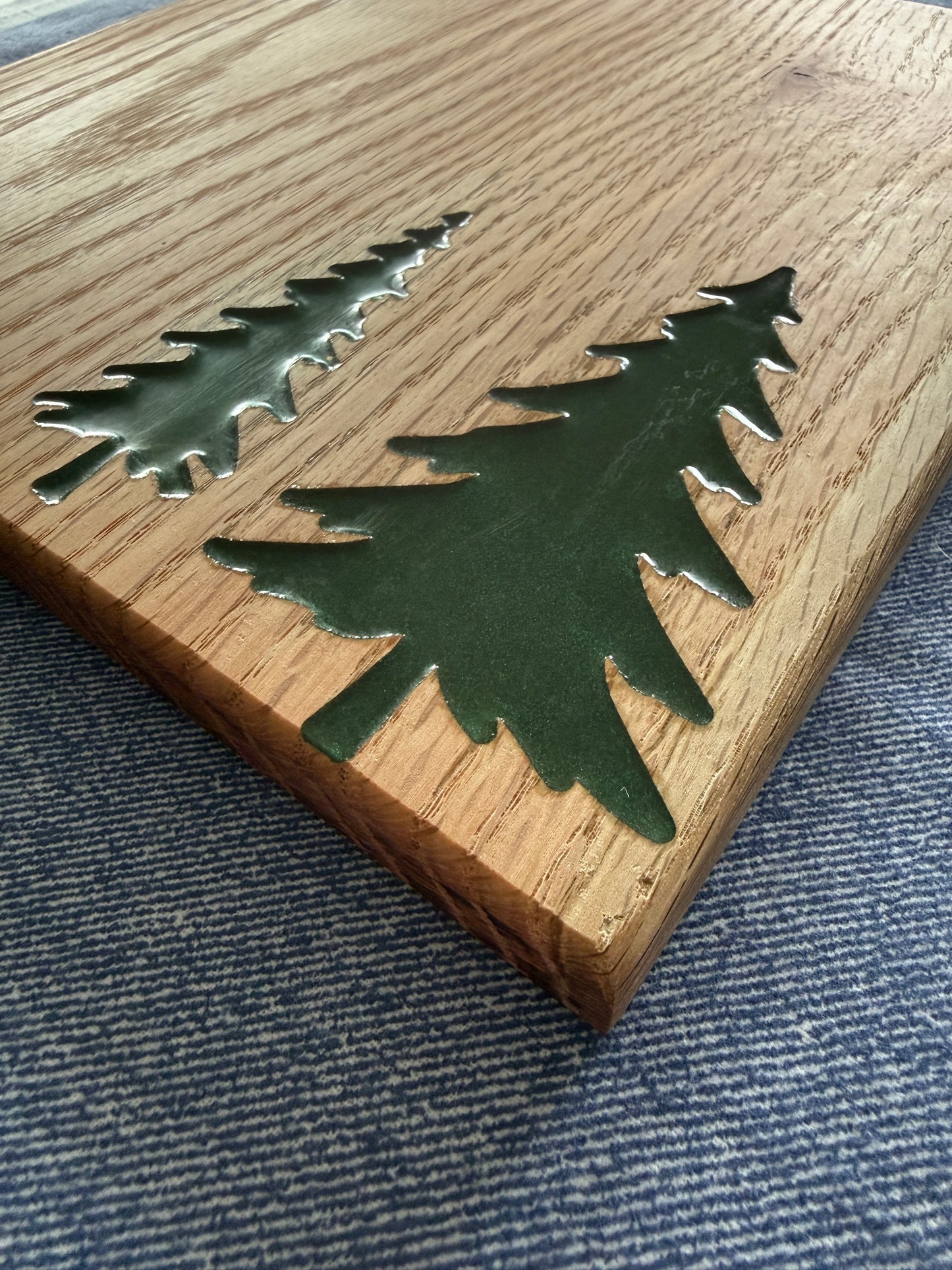 Red Oak Charcuterie Board with Resin Moon, Stars & Evergreen Inlays – Handmade Cheese Serving Gift