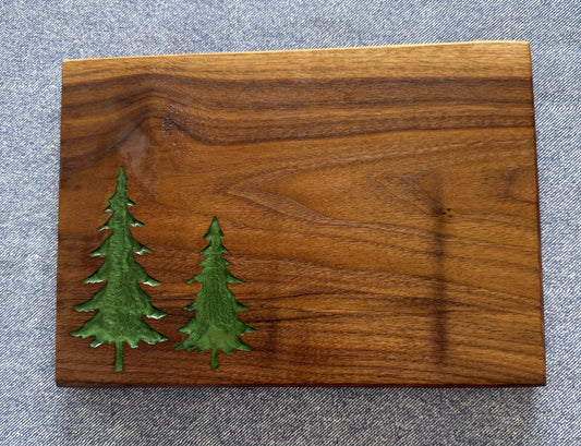 Handmade Walnut Charcuterie Board – Green Epoxy Evergreen Tree Inlay