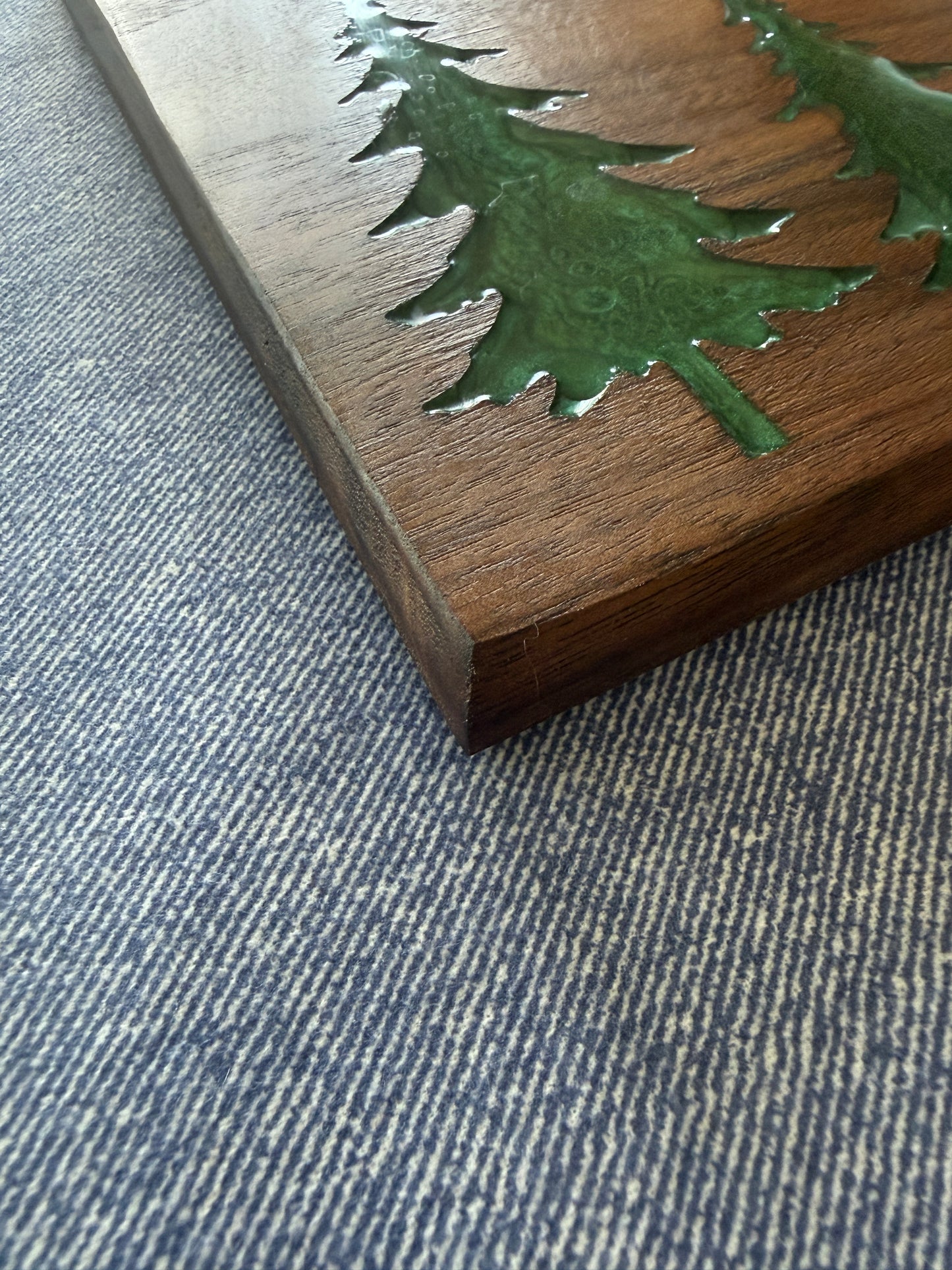 Handmade Walnut Charcuterie Board – Green Epoxy Evergreen Tree Inlay