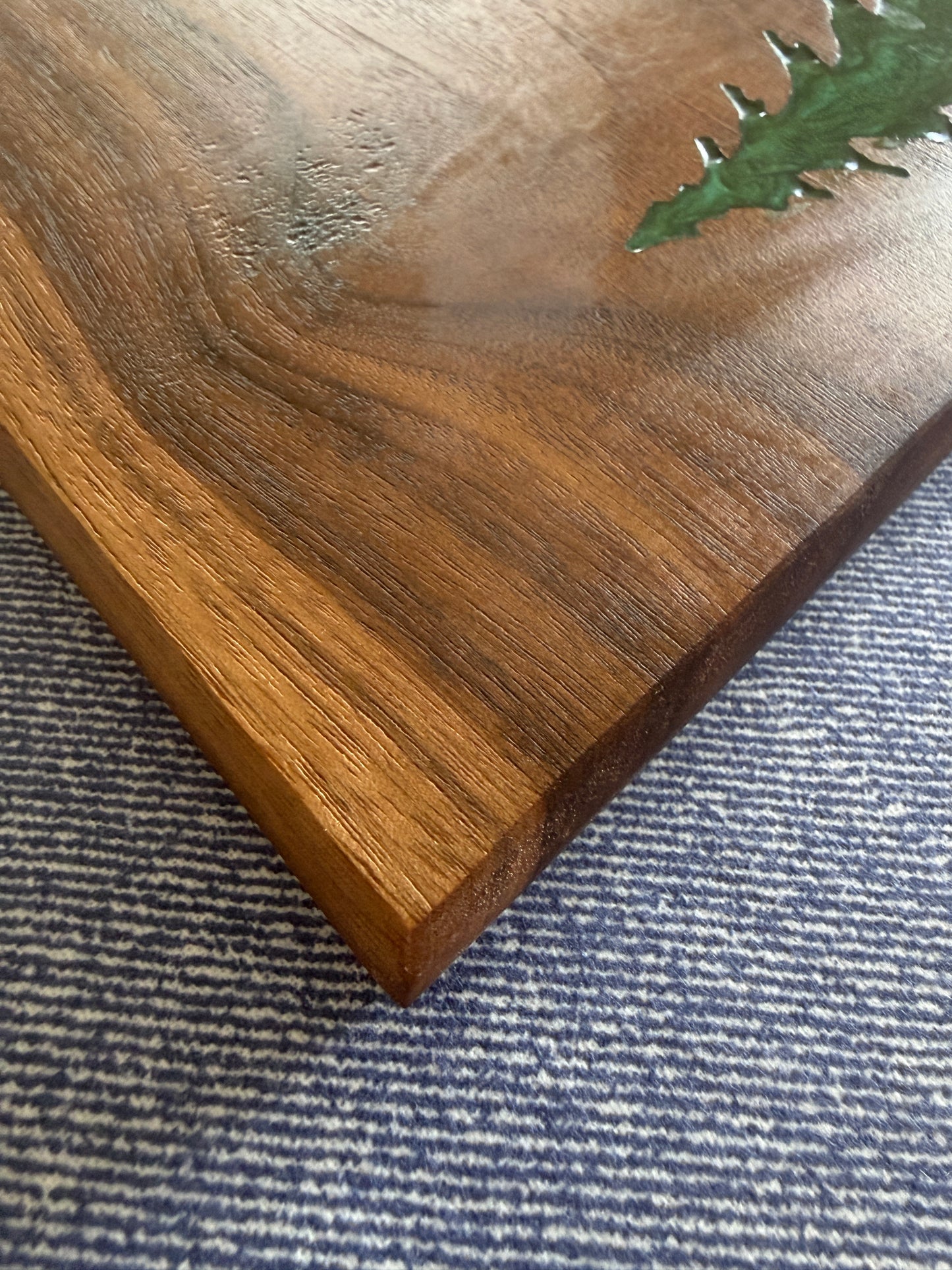 Handmade Walnut Charcuterie Board – Green Epoxy Evergreen Tree Inlay