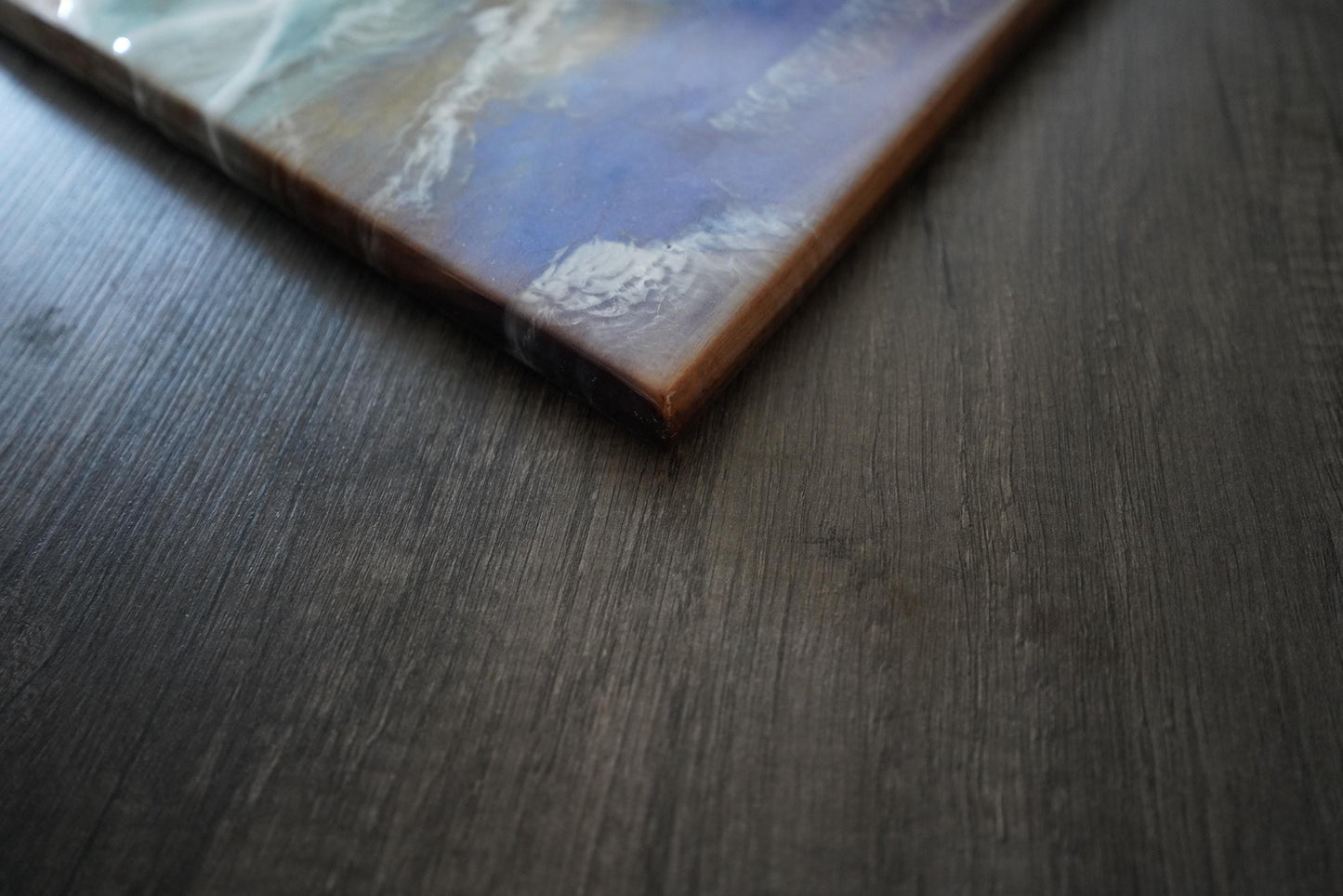 Handcrafted Walnut Charcuterie Board with Live Edge and Ocean Waves Resin Design