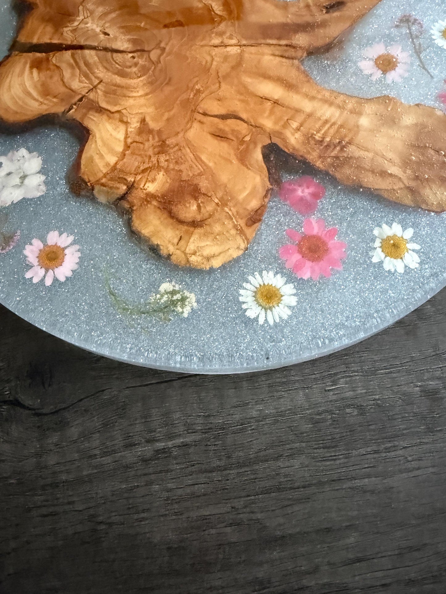 Handmade Charcuterie Platter featuring Olive Wood and Pressed Flowers