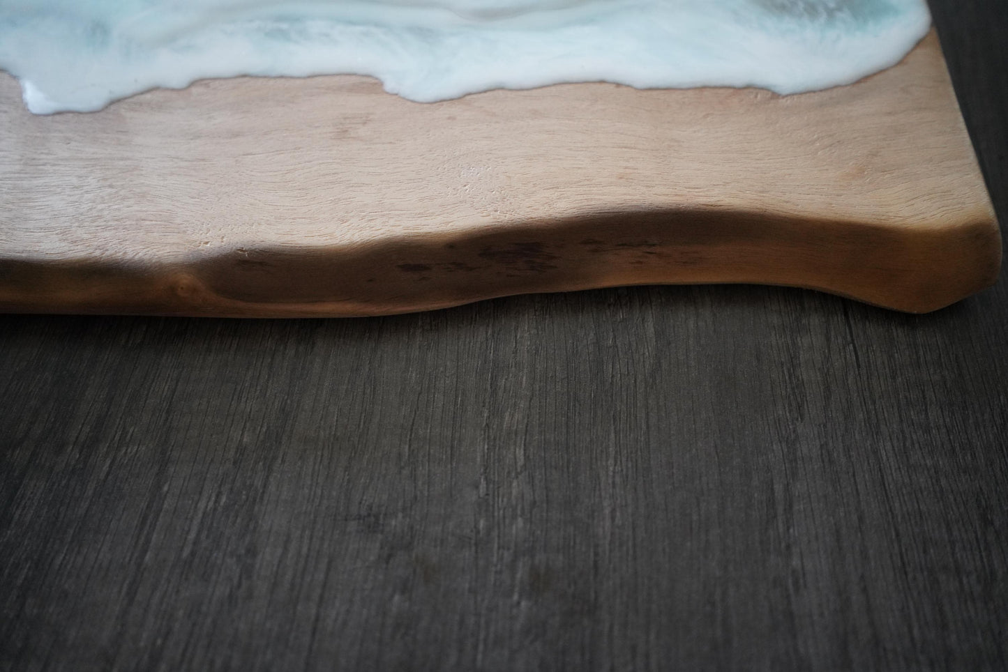 Handcrafted Walnut Charcuterie Board with Live Edge and Ocean Waves Resin Design