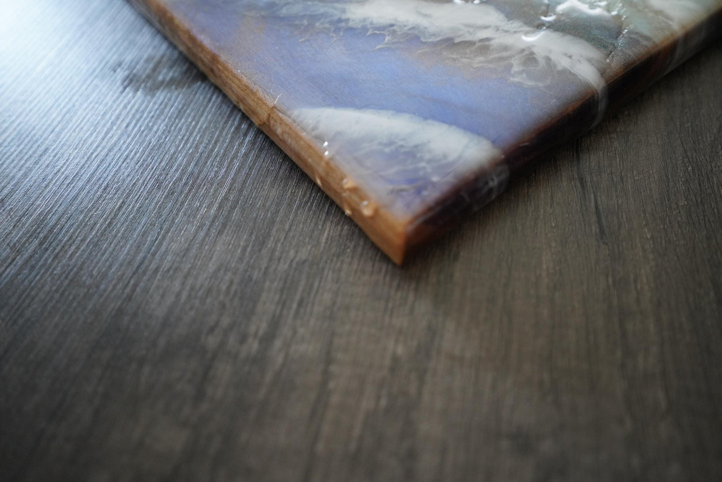 Handcrafted Walnut Charcuterie Board with Ocean Waves Resin Design - Live Edge