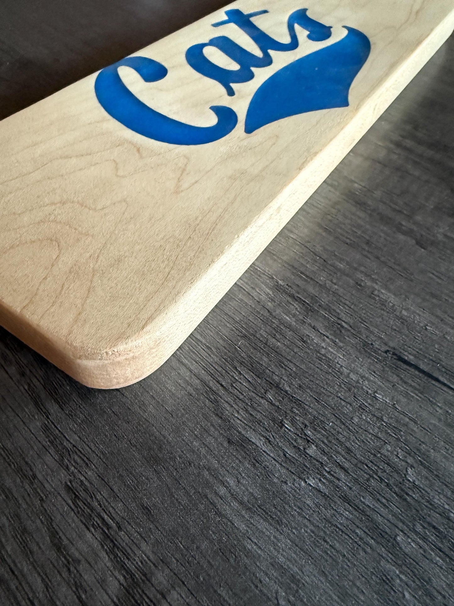 Handcrafted Maple Charcuterie Board – Blue Resin Cats Inlay, MSU Fan Gift