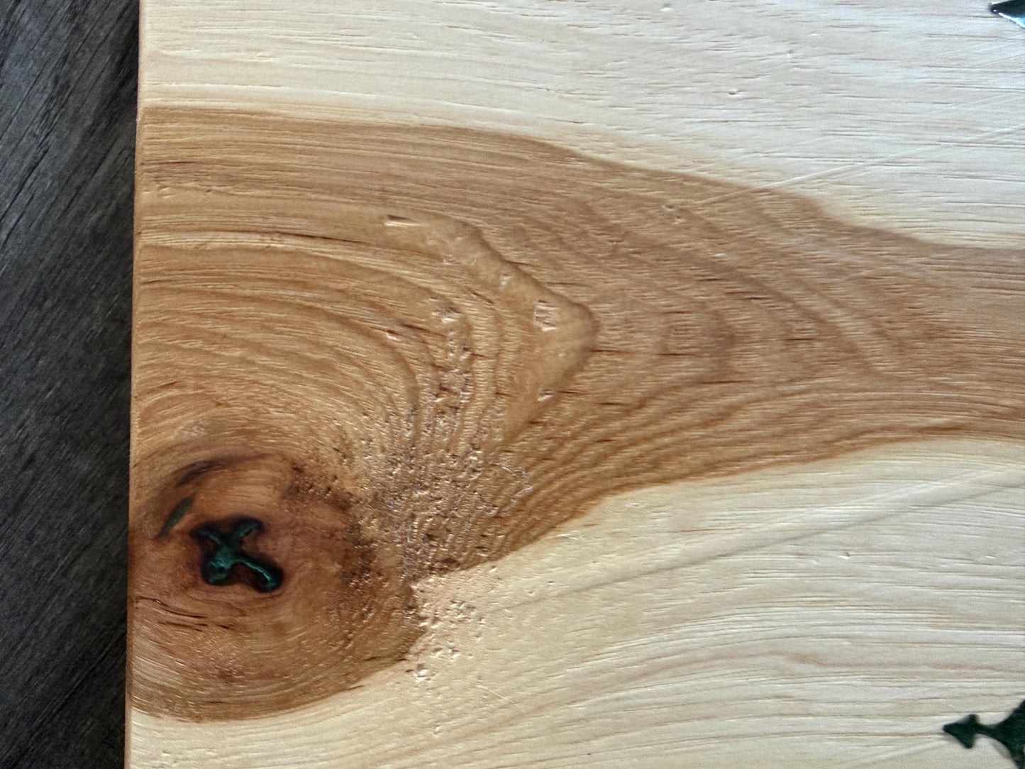 Handmade Hickory Charcuterie Board – Green Epoxy Evergreen Tree Inlay