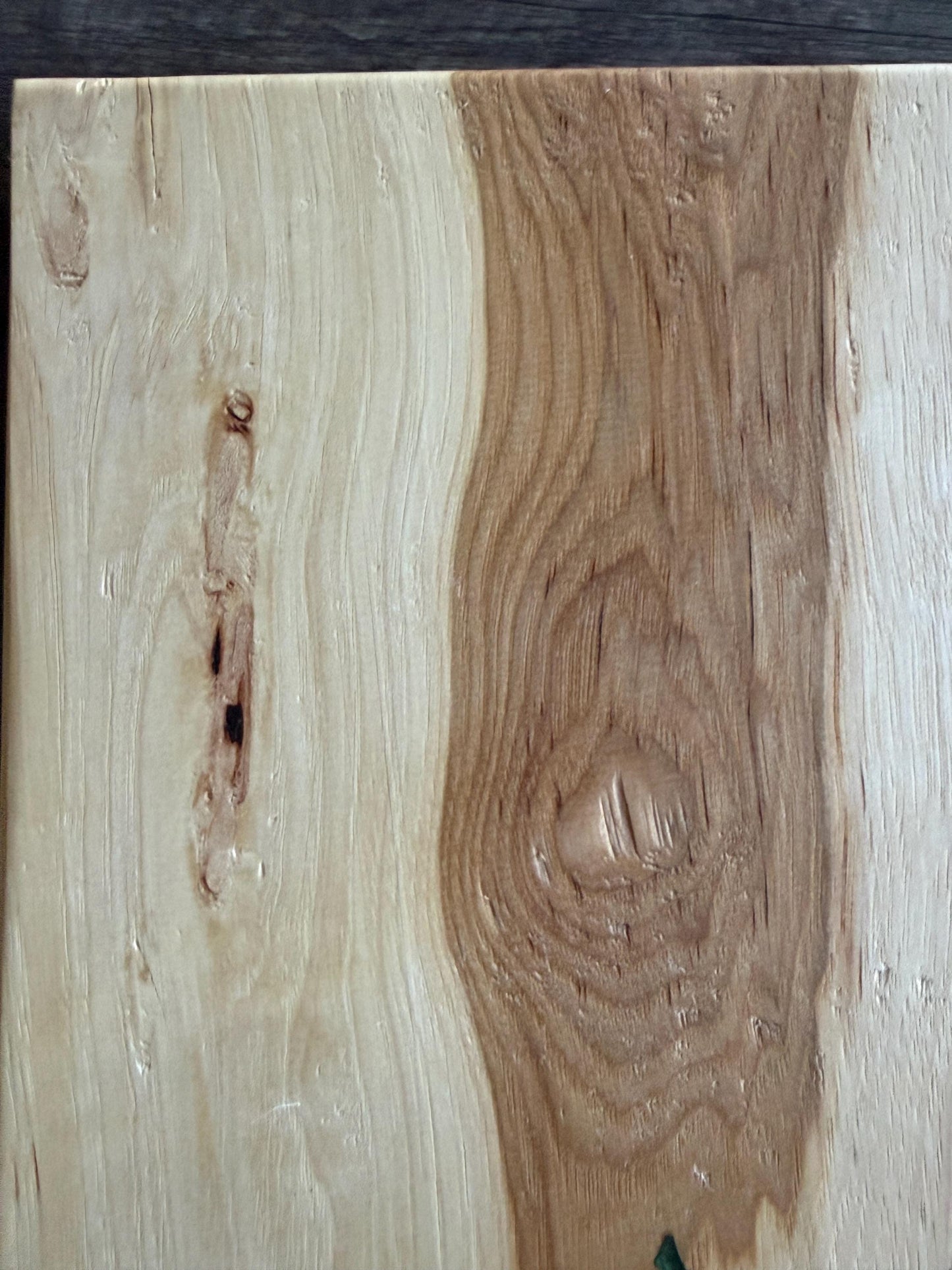 Handmade Hickory Charcuterie Board – Green Epoxy Evergreen Tree Inlay