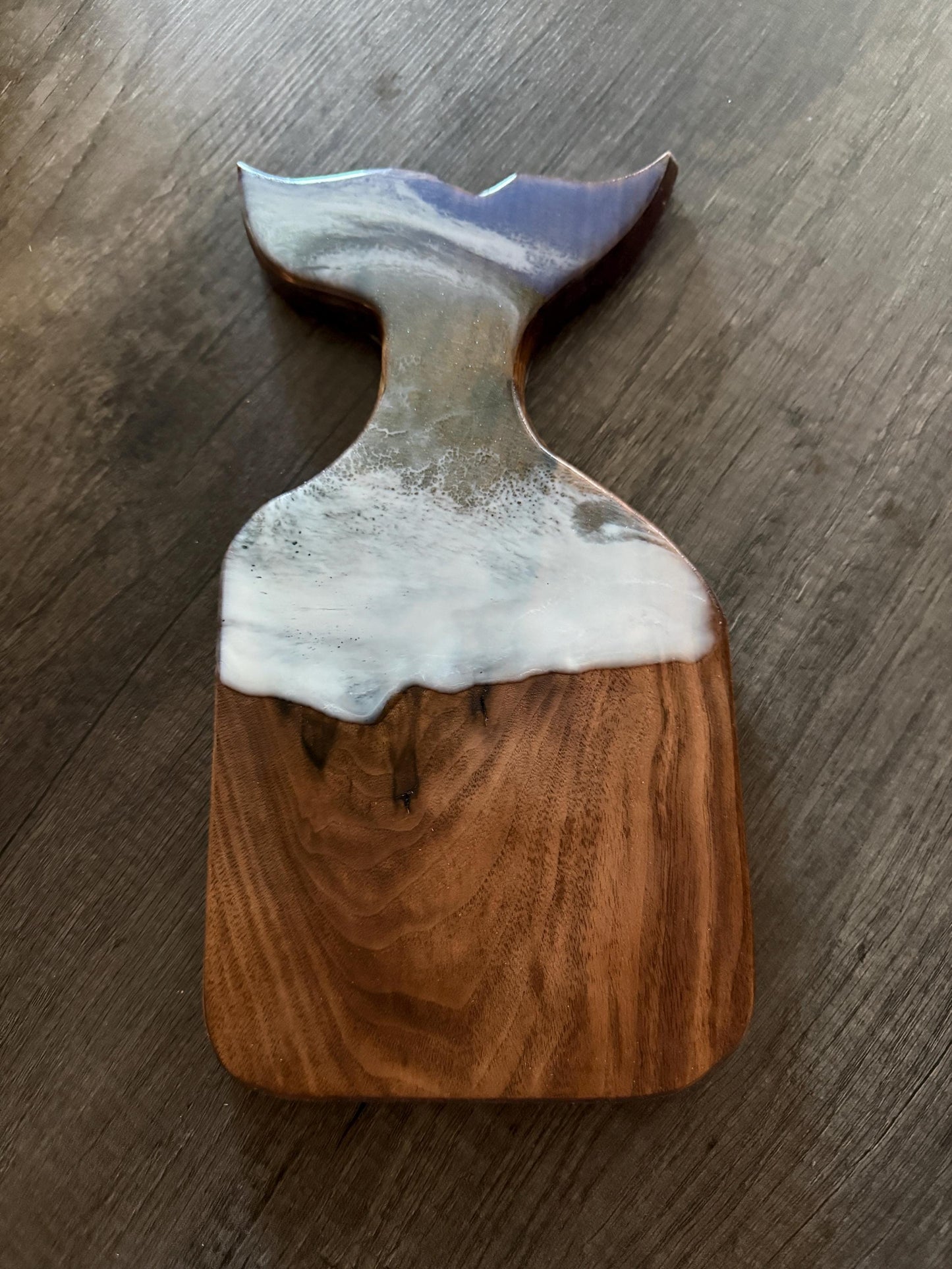 Mermaid Tail Charcuterie Board – Handmade Walnut & Ocean Resin Serving Tray