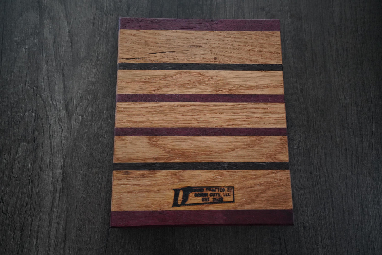 Handcrafted Cutting Board: Oak, Purpleheart & Wenge - Petite Size - Charcuterie