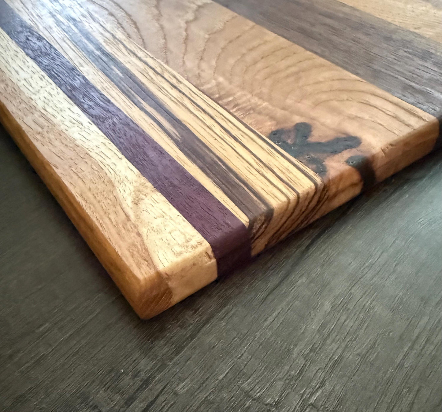 Handmade Cutting Board: Frontgrain Walnut, Zebrawood, Hickory
