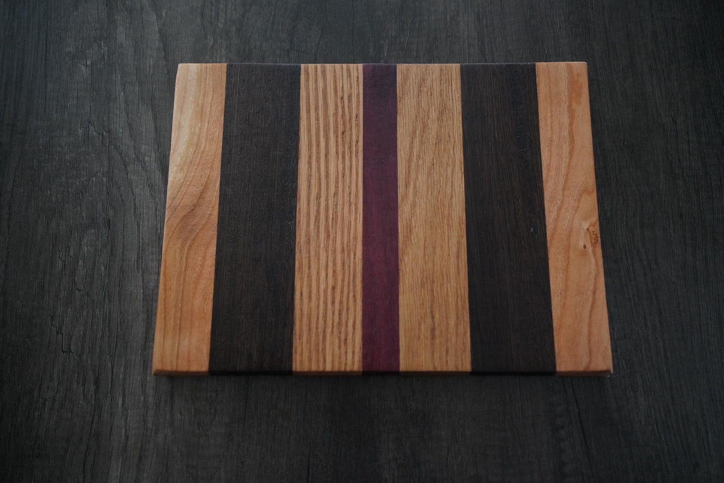 Handcrafted Cutting Board with White Oak, Cherry & Purpleheart | Charcuterie Serving Tray, Cheese Platter
