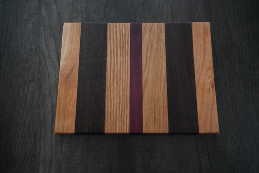 Handcrafted Cutting Board with White Oak, Cherry & Purpleheart | Charcuterie Serving Tray, Cheese Platter