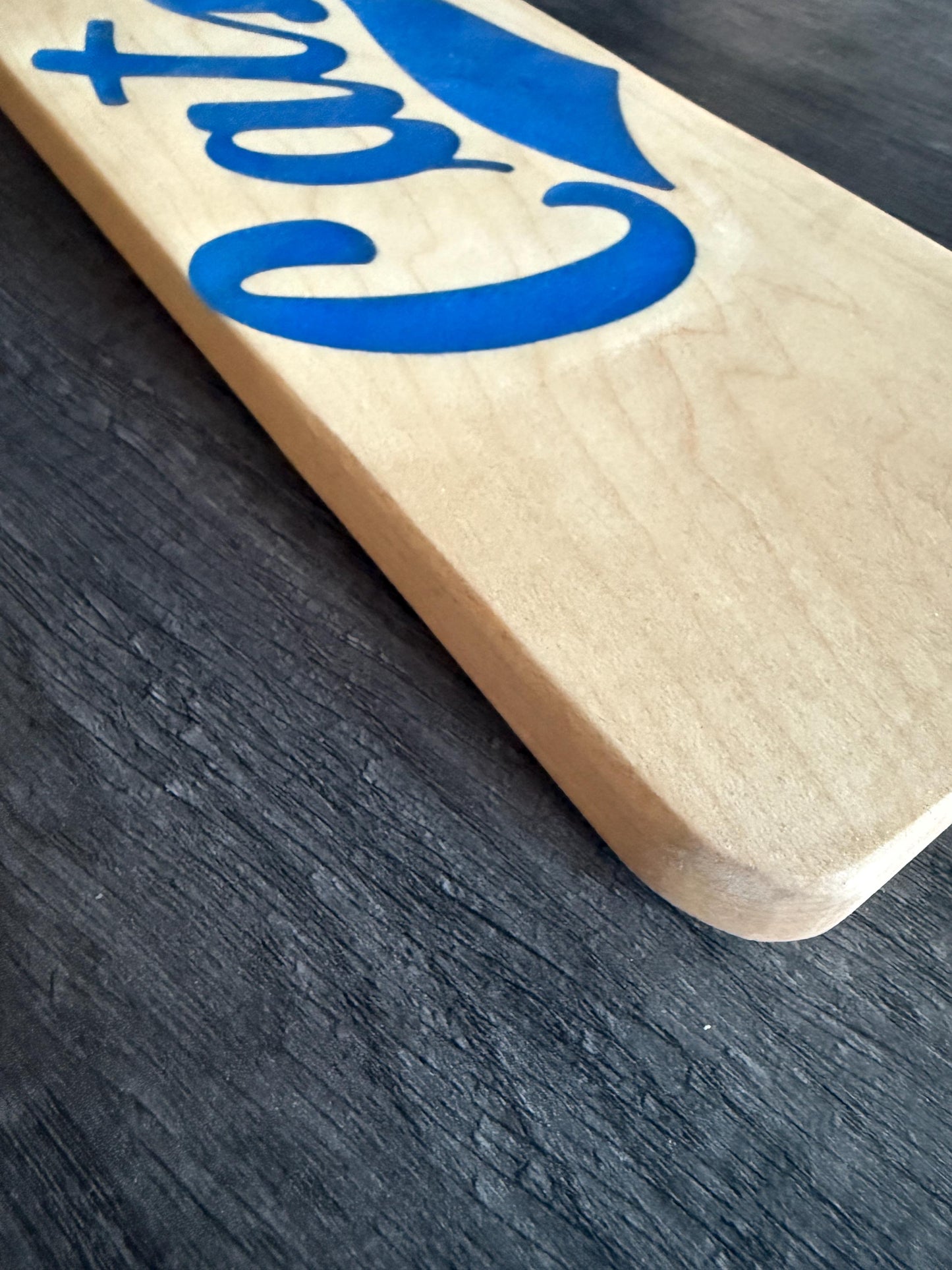 Handcrafted Maple Charcuterie Board – Blue Resin Cats Inlay, MSU Fan Gift