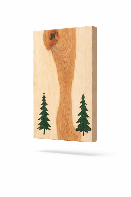 Handmade Hickory Charcuterie Board – Green Epoxy Evergreen Tree Inlay