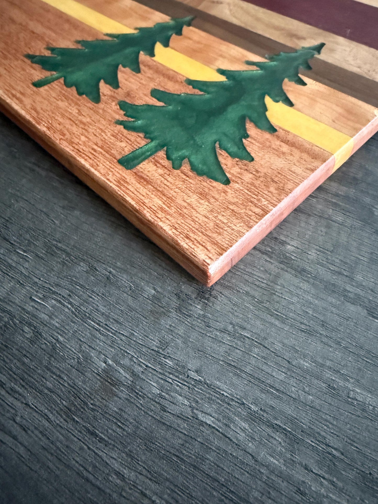 Handmade Charcuterie Board with Evergreen Resin Inlays: Exotic Wood Serving Tray