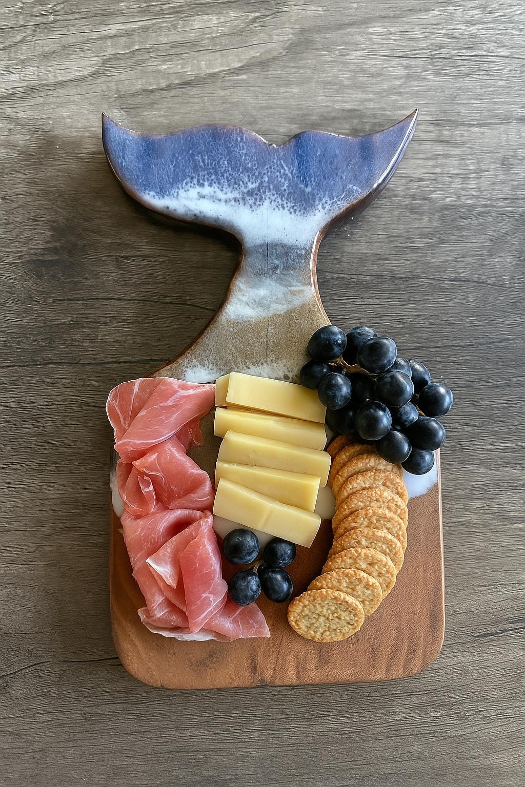 Mermaid Tail Charcuterie Board – Handmade Walnut & Ocean Resin Serving Tray