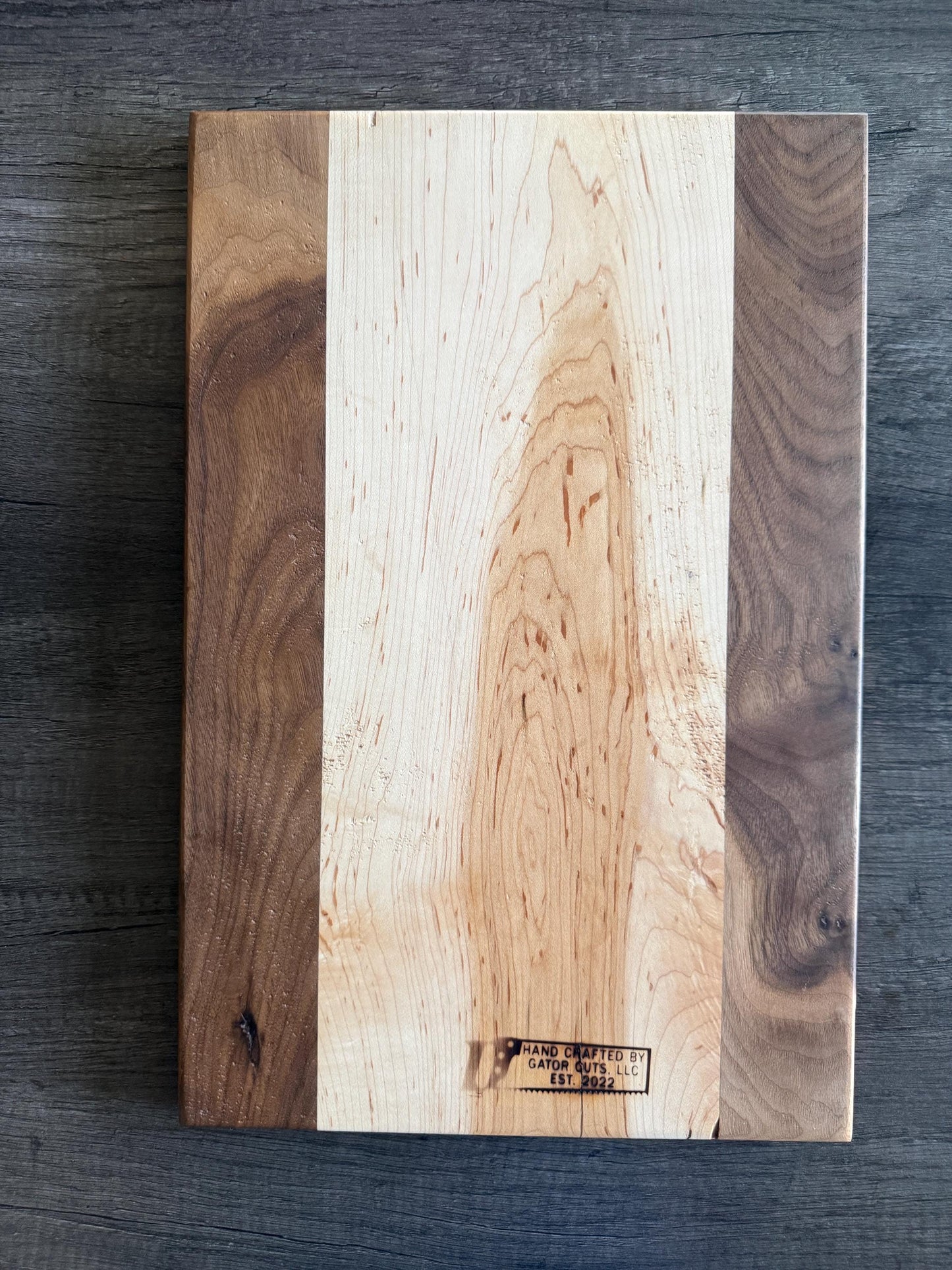 Handmade Walnut and Hickory Charcuterie Board – Green Epoxy Evergreen Tree Inlay