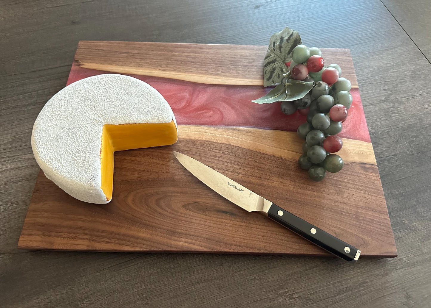 Walnut River Charcuterie Board - with Striking Burgundy Epoxy Detail