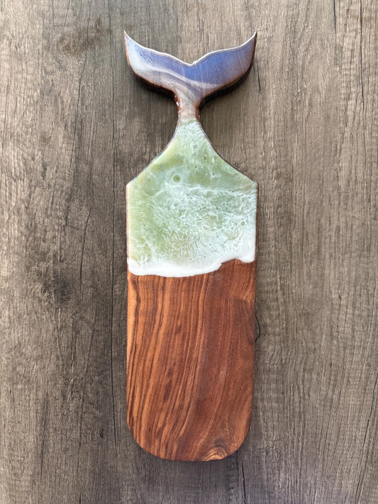 Ocean Resin Handcrafted Mermaid Tail Charcuterie Board – Handmade Walnut Serving Tray