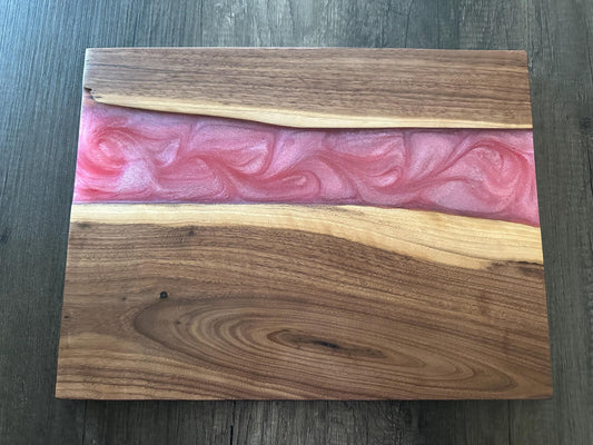 Walnut River Charcuterie Board - with Striking Burgundy Epoxy Detail