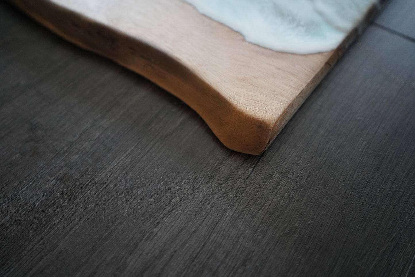 Handcrafted Walnut Charcuterie Board with Live Edge and Ocean Waves Resin Design